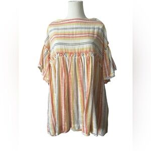 Free People Summer Nights Cotton Striped Wide Sleeve Tunic Dress, size S